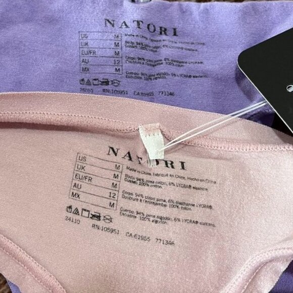 Natori Bliss Bare Cotton Thong 2-Pack Rose Mist & Violet Blue M - Picture 2 of 8